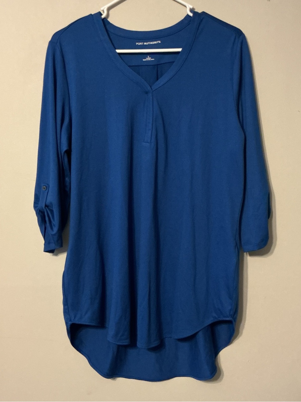 Port Authority Blue V-Neck Roll-Sleeve Tunic